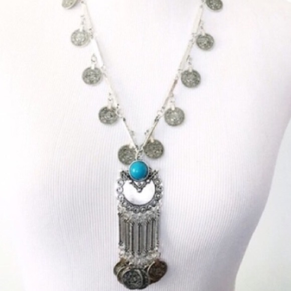 NWT Bohemian Necklace Silver Colored Blue Beads - Picture 5 of 6